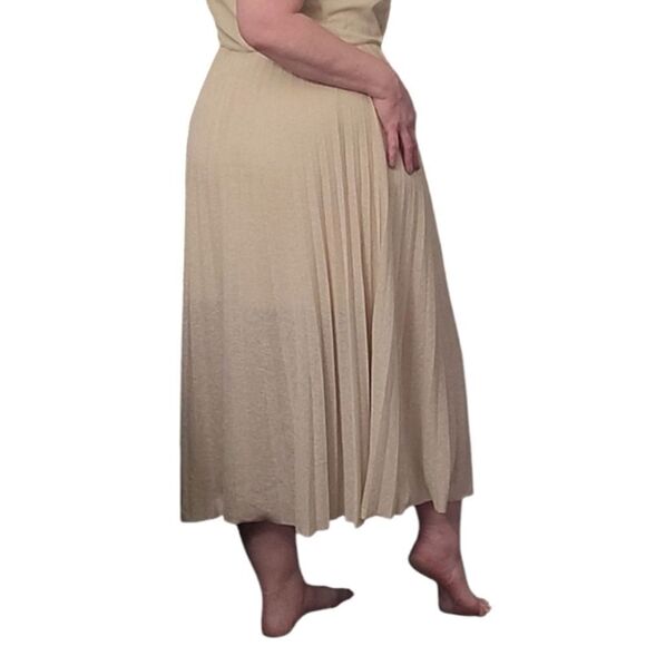 Mango Heathered Cream Color Pleated Sleeveless Midi Dress LARGE - Picture 15 of 17